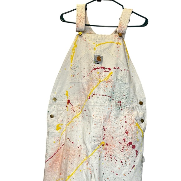 VTG customized Carhartt Overalls White‎ Carpenter Painter button fly bibs - Picture 7 of 12